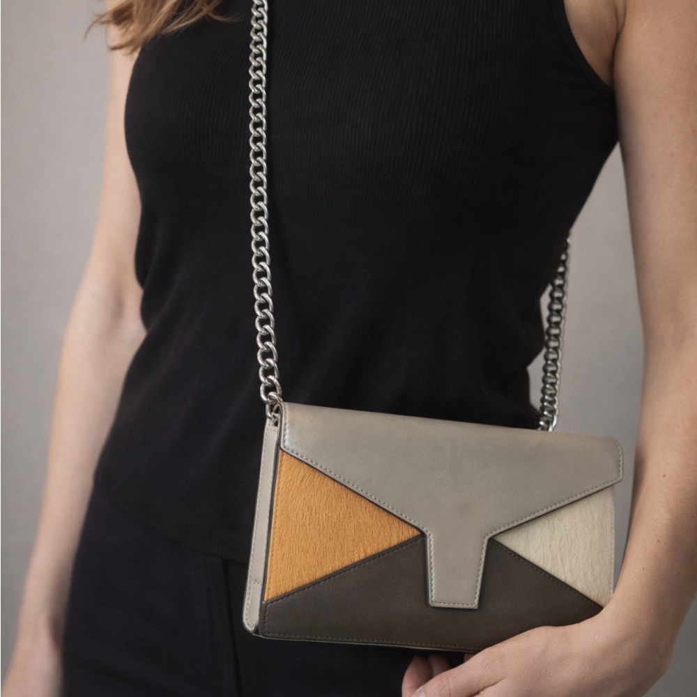 Celine Multicolor Envelope Clutch in Taupe, Yellow, Ivory, Dark Brown
